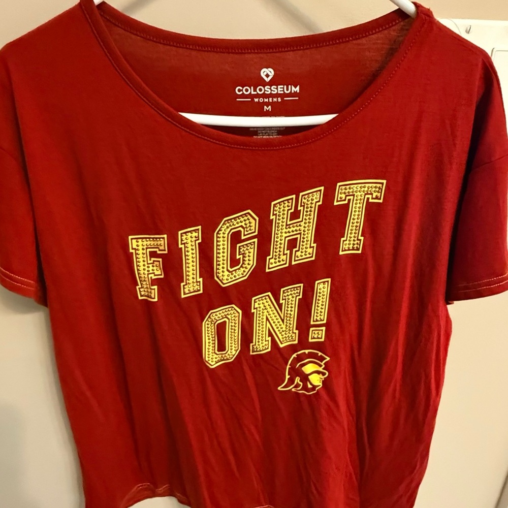 NWOT USC Sparkly Women's Red and Yellow Graphic T-shirt